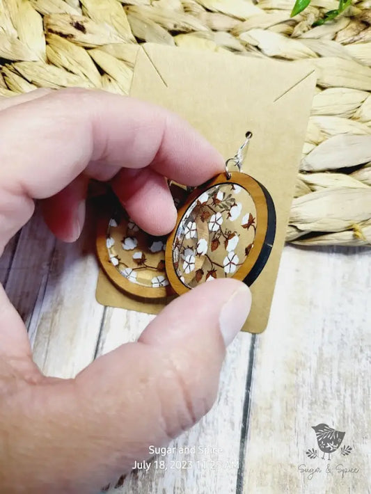 Fall Cotton and Wood Round Earrings - Premium  from Sugar and Spice Invitations - Just $11.25! Shop now at Sugar and Spice Paper
