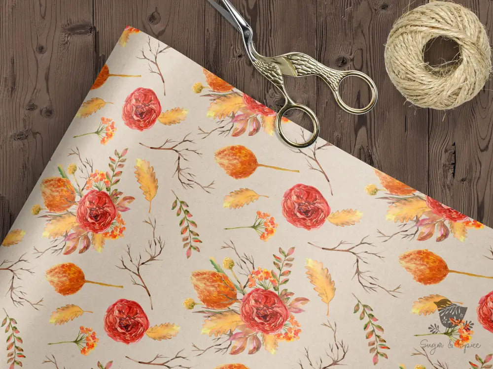 Fall Floral Wrapping Paper - Premium Craft Supplies & Tools > Party & Gifting > Packaging & Wrapping from Sugar and Spice Invitations - Just $26.10! Shop now at Sugar and Spice Paper