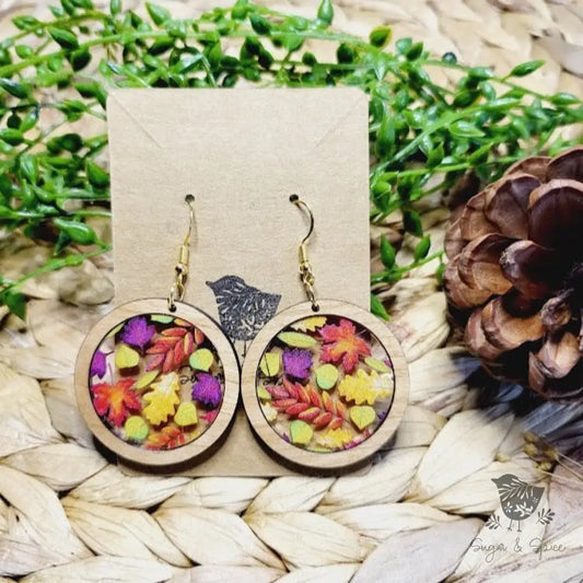 Fall Leaves Round Earrings - Premium  from Sugar and Spice Invitations - Just $11.25! Shop now at Sugar and Spice Paper