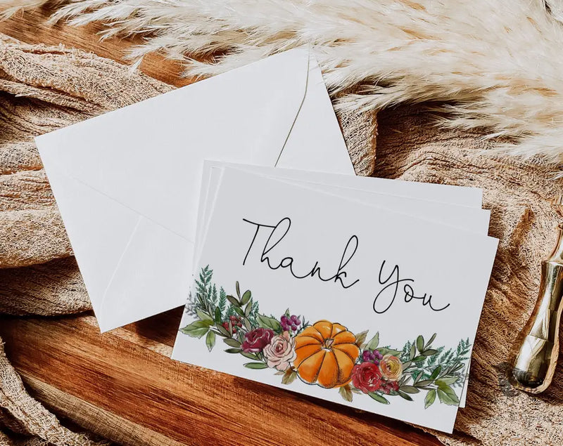 Fall Pumpkin Thank You Card - Premium Paper & Party Supplies > Paper > Invitations & Announcements > Invitations from Sugar and Spice Invitations - Just $2.50! Shop now at Sugar and Spice Paper