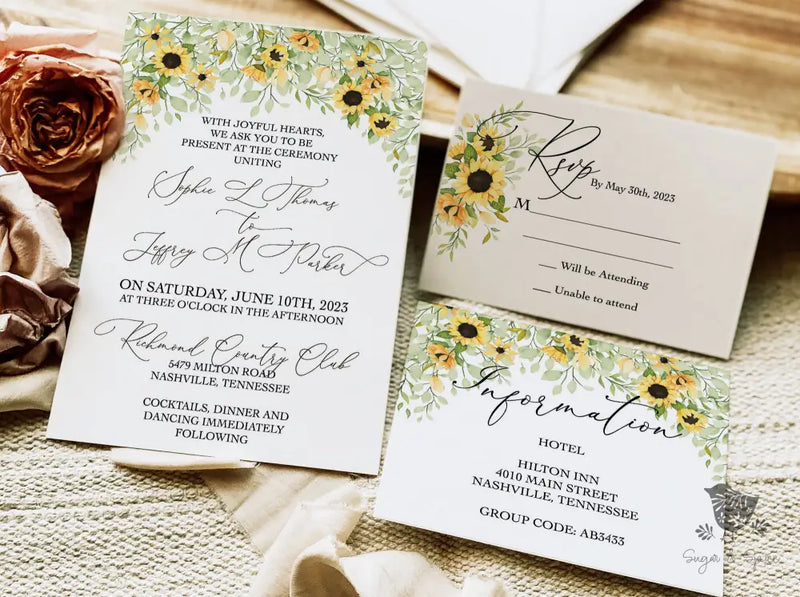 Fall Sunflower Wedding Invitation Suite - Premium  from Sugar and Spice Invitations - Just $2.15! Shop now at Sugar and Spice Paper
