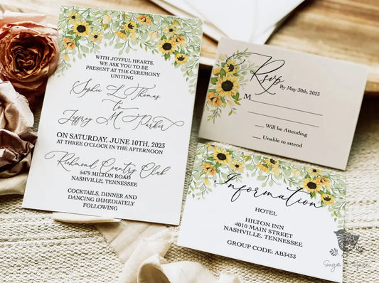 Fall Sunflower Wedding Invitation Suite - Premium  from Sugar and Spice Invitations - Just $2.15! Shop now at Sugar and Spice Paper