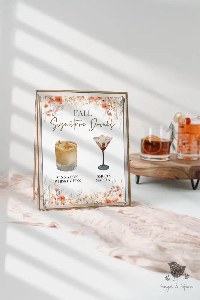 Fall Watercolor Floral Signature Drink Sign