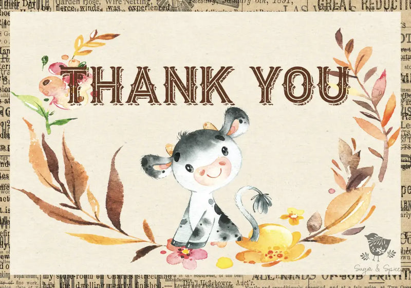 Farm Cow Thank You Card - Premium Paper & Party Supplies > Paper > Invitations & Announcements > Invitations from Sugar and Spice Invitations - Just $2.50! Shop now at Sugar and Spice Paper
