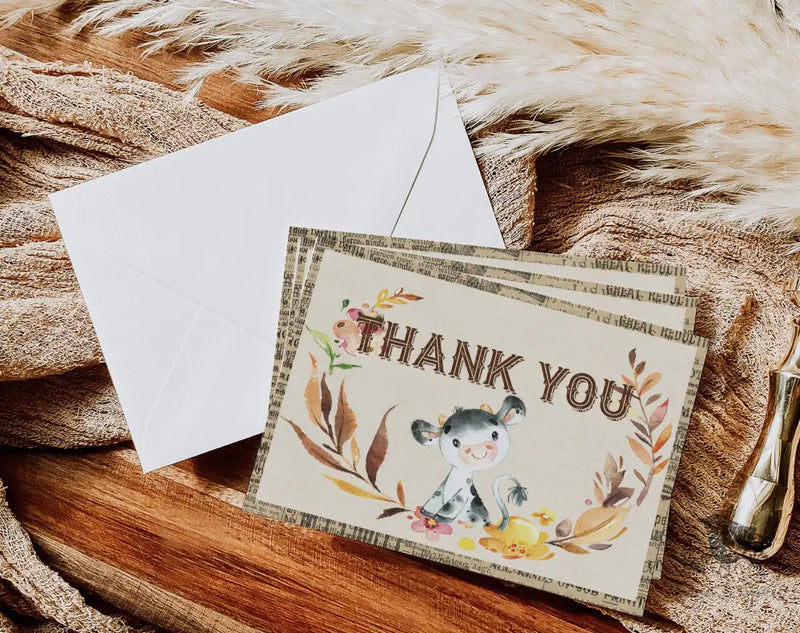 Farm Cow Thank You Card - Premium Paper & Party Supplies > Paper > Invitations & Announcements > Invitations from Sugar and Spice Invitations - Just $2.50! Shop now at Sugar and Spice Paper