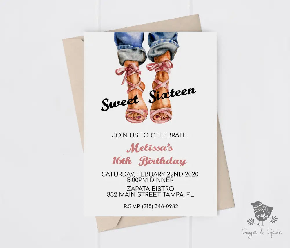 Fashion Sweet Sixteen Birthday Invitation - Premium Digital File from Sugar and Spice Invitations - Just $1.95! Shop now at Sugar and Spice Paper
