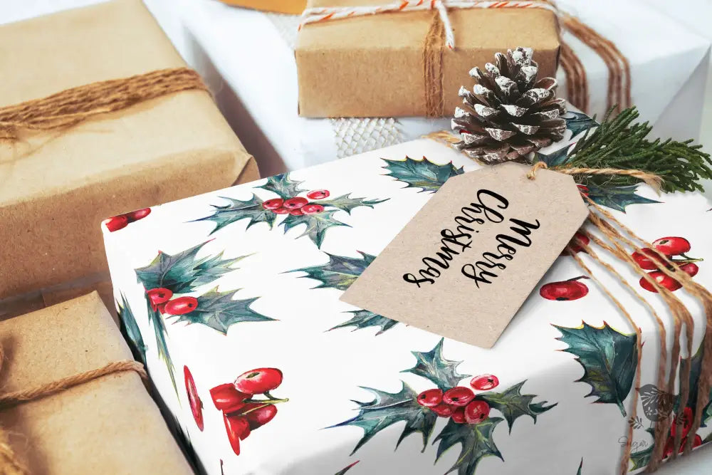 Festive Holly Christmas Wrapping Paper - Premium Craft Supplies & Tools > Party & Gifting > Packaging & Wrapping from Sugar and Spice Invitations - Just $26.10! Shop now at Sugar and Spice Paper