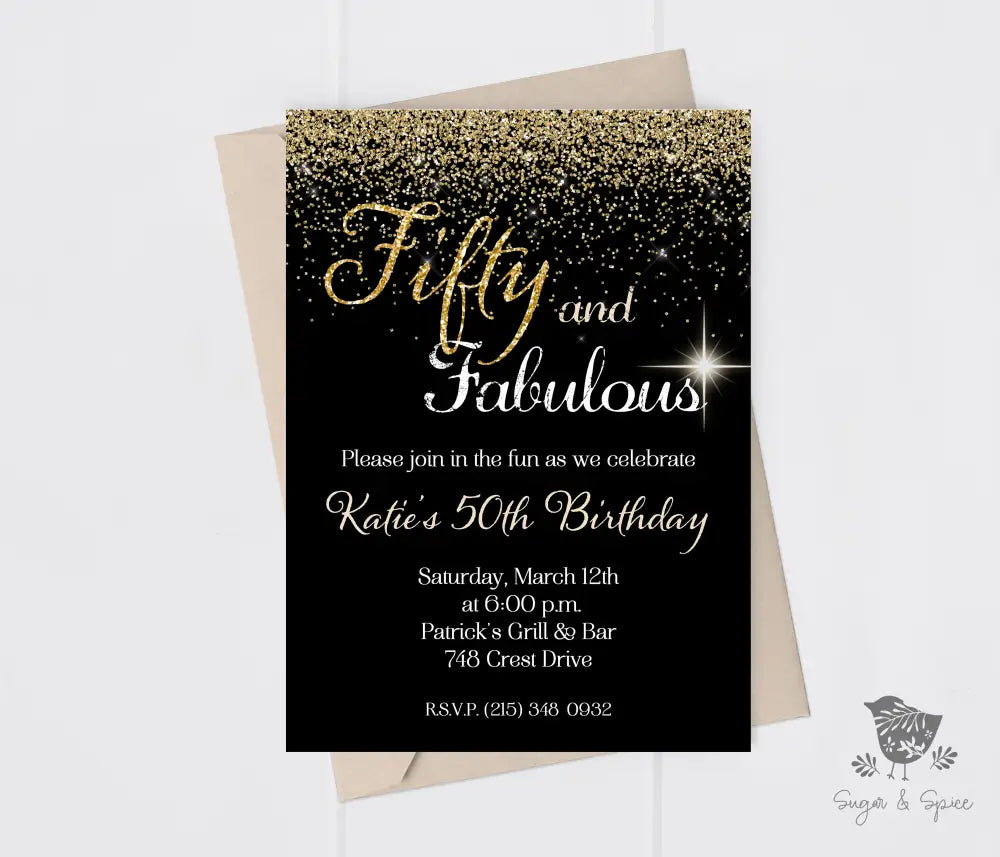 Fifty and Fabulous Birthday Invitation - Premium Digital File from Sugar and Spice Invitations - Just $1.95! Shop now at Sugar and Spice Paper