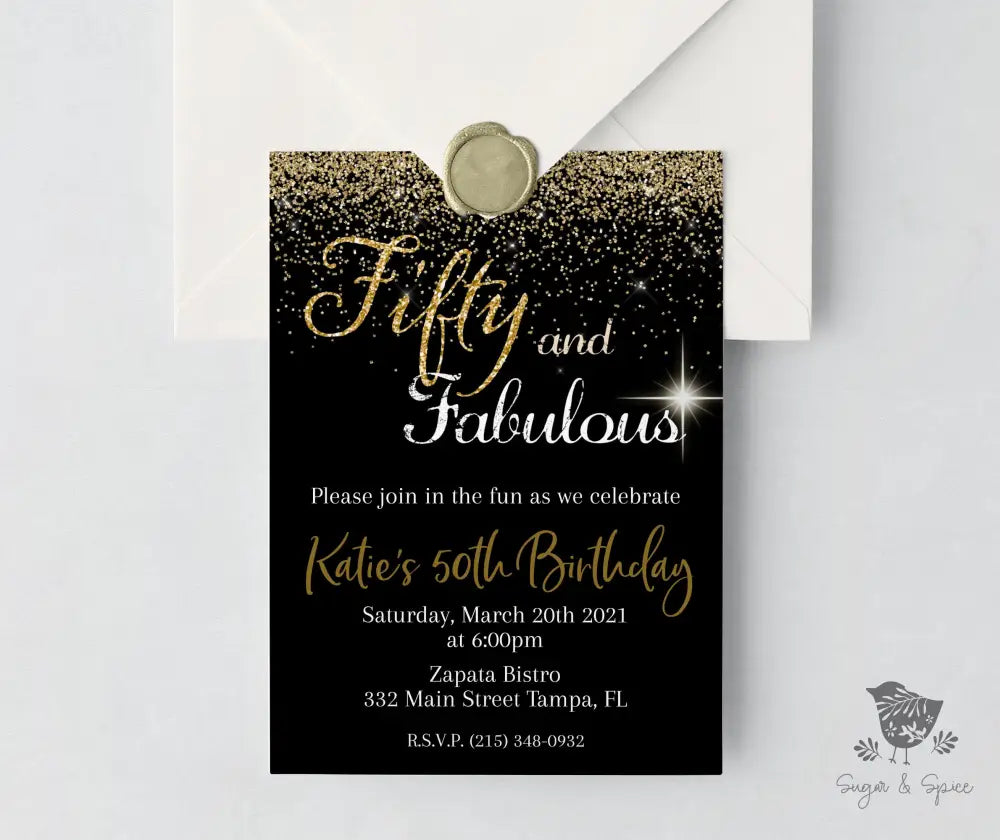 Fifty and Fabulous Birthday Invitation - Premium Digital File from Sugar and Spice Invitations - Just $1.95! Shop now at Sugar and Spice Paper