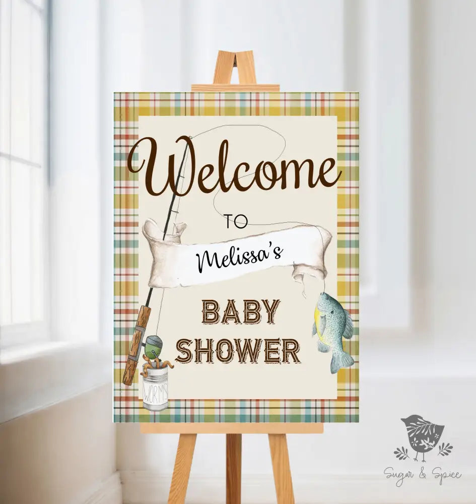 Fishing Baby Shower Welcome Sign - Premium  from Sugar and Spice Invitations - Just $45! Shop now at Sugar and Spice Paper