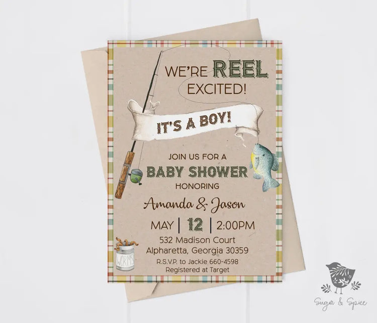 Fishing It's a Boy Baby Shower Invitation - Premium  from Sugar and Spice Invitations - Just $1.95! Shop now at Sugar and Spice Paper