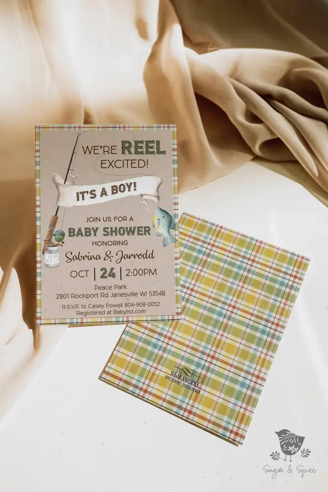 Fishing It's a Boy Baby Shower Invitation - Premium  from Sugar and Spice Invitations - Just $1.95! Shop now at Sugar and Spice Paper