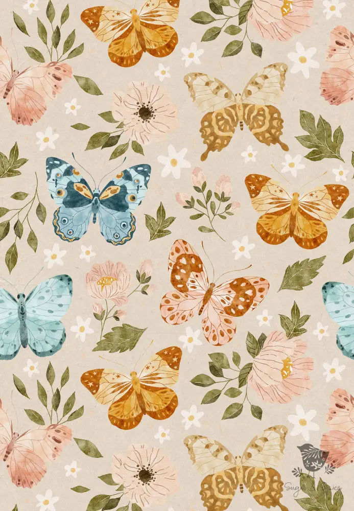 Floral Butterfly Kraft Wrapping Paper - Premium Craft Supplies & Tools > Party & Gifting > Packaging & Wrapping from Sugar and Spice Invitations - Just $26.10! Shop now at Sugar and Spice Paper