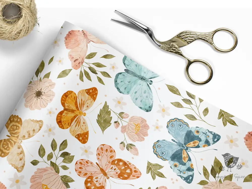 Floral Butterfly Spring Wrapping Paper - Premium Craft Supplies & Tools > Party & Gifting > Packaging & Wrapping from Sugar and Spice Invitations - Just $26.10! Shop now at Sugar and Spice Paper