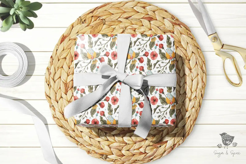 Floral Quail Spring Wrapping Paper - Premium Craft Supplies & Tools > Party & Gifting > Packaging & Wrapping from Sugar and Spice Invitations - Just $26.10! Shop now at Sugar and Spice Paper