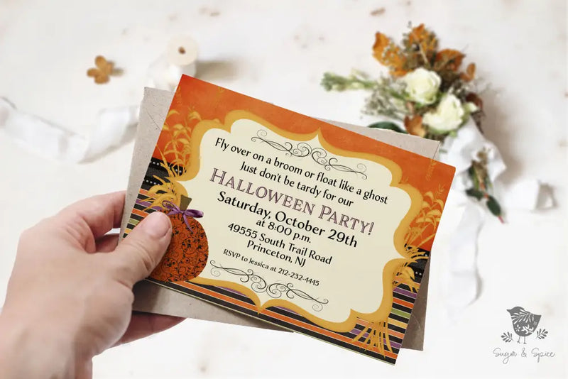 Fly Over Halloween Invitation - Premium Digital File from Sugar and Spice Invitations - Just $2.10! Shop now at Sugar and Spice Paper