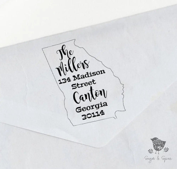Georgia State Address Stamp Self Inking - Premium Craft Supplies & Tools > Stamps & Seals > Stamps from Sugar and Spice Invitations - Just $40! Shop now at Sugar and Spice Paper