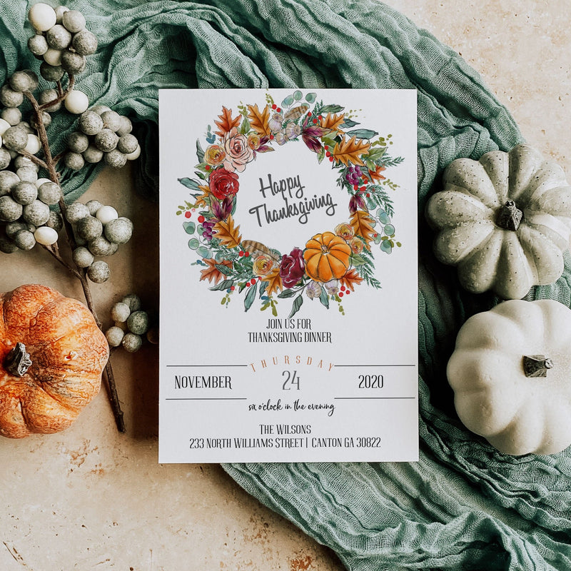 Thanksgiving Floral Wreath Invitation