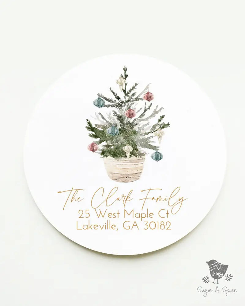 Gold Christmas Tree Watercolor Return Address Sticker - Premium  from Sugar and Spice Invitations - Just $9.95! Shop now at Sugar and Spice Paper