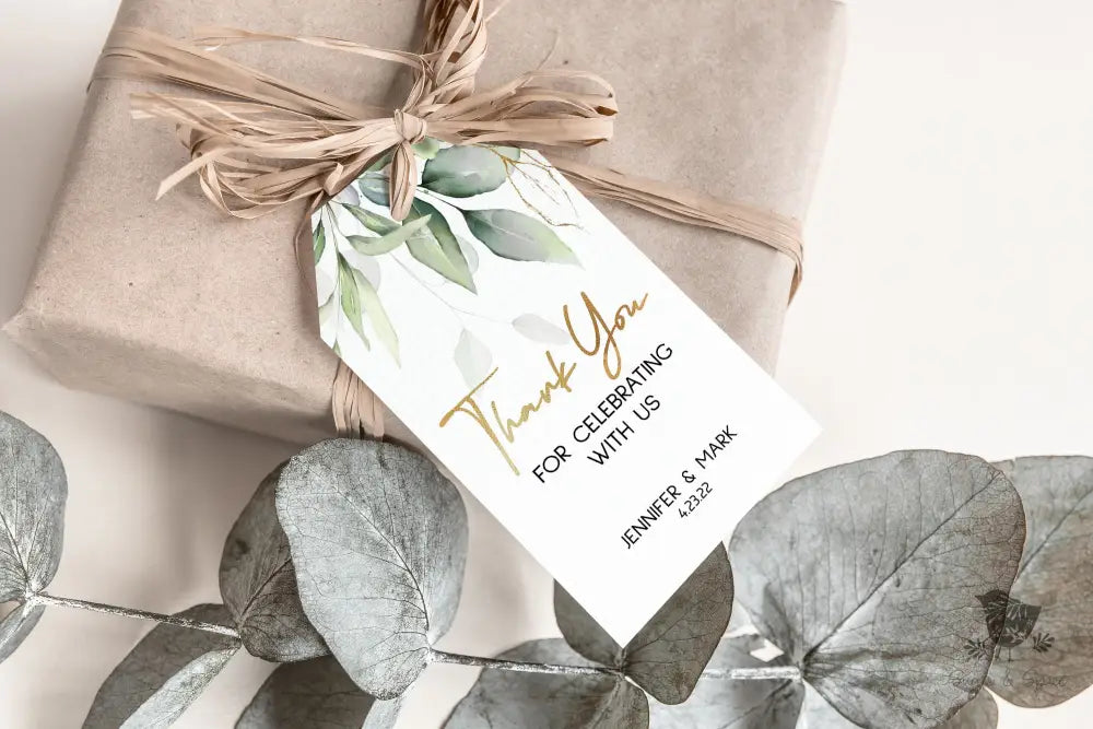 Gold Eucalyptus Thank You Gift Tag - Premium Craft Supplies & Tools > Party & Gifting > Labels, Stickers & Tags > Tags from Sugar and Spice Invitations - Just $24! Shop now at Sugar and Spice Paper