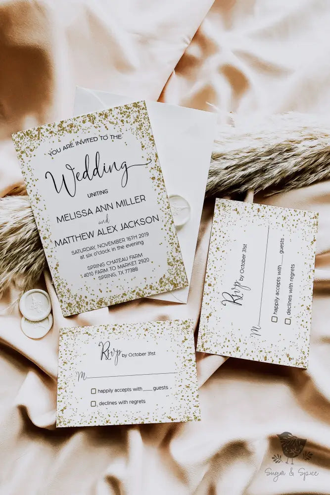 Gold Glitter Wedding Invitation - Premium  from Sugar and Spice Invitations - Just $2.15! Shop now at Sugar and Spice Paper