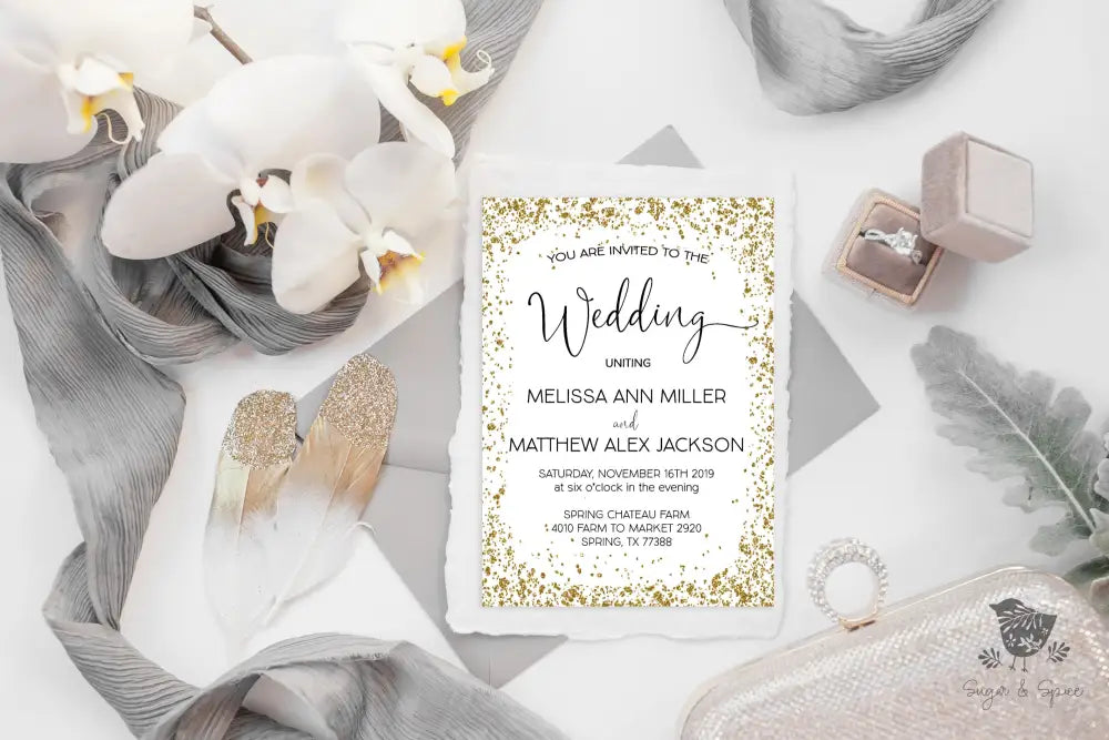 Gold Glitter Wedding Invitation - Premium  from Sugar and Spice Invitations - Just $2.15! Shop now at Sugar and Spice Paper