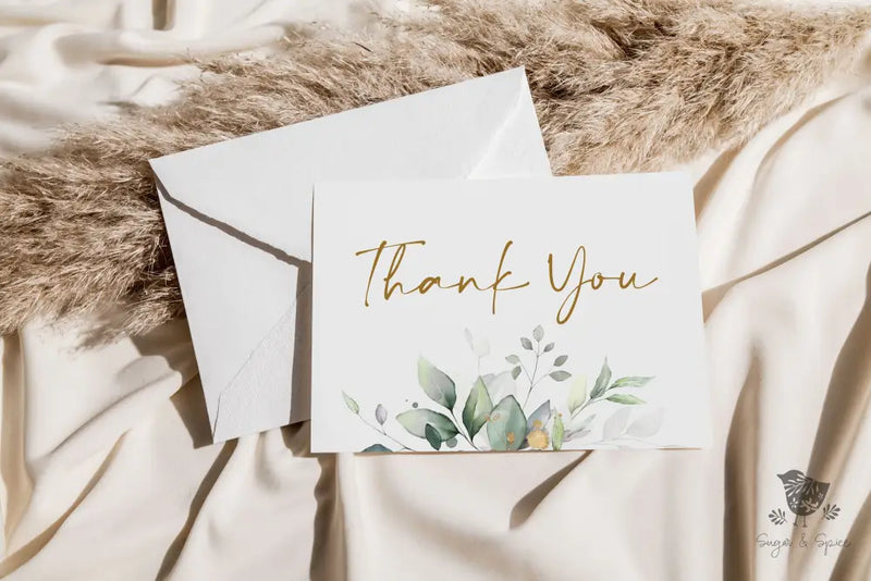 Gold Greenery Thank You Card - Premium Paper & Party Supplies > Paper > Invitations & Announcements > Invitations from Sugar and Spice Invitations - Just $2.50! Shop now at Sugar and Spice Paper