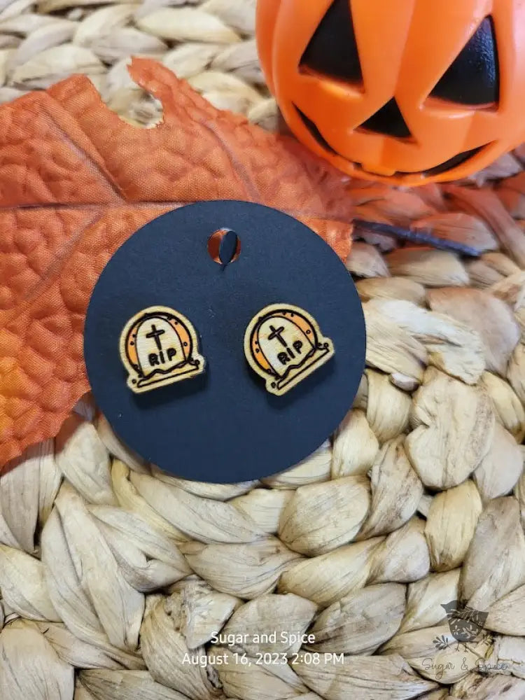 Grave Stone Halloween Stud Earrings - Premium  from Sugar and Spice Invitations - Just $6! Shop now at Sugar and Spice Paper