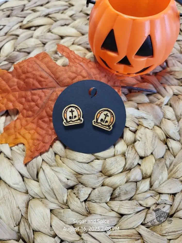 Grave Stone Halloween Stud Earrings