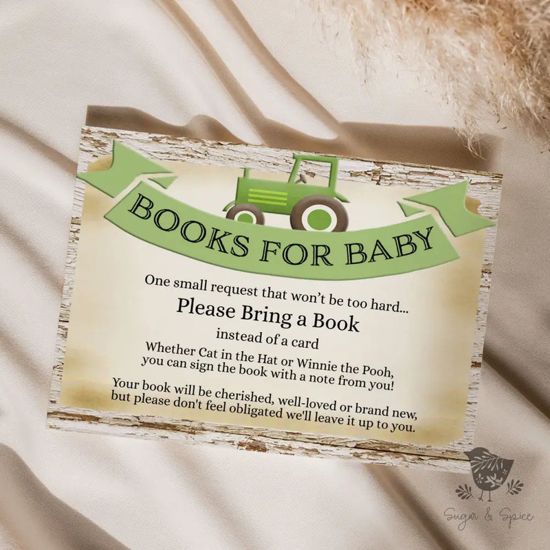 Green Tractor Books for Baby - Premium Paper & Party Supplies > Paper > Invitations & Announcements > Invitations from Sugar and Spice Invitations - Just $1.50! Shop now at Sugar and Spice Paper