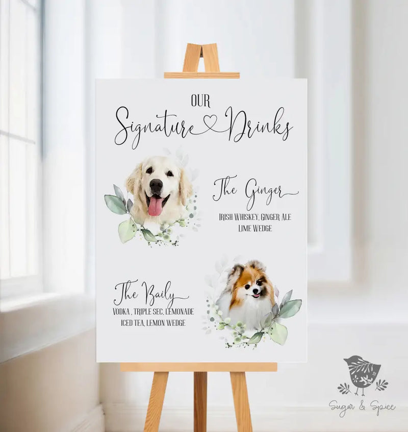Greenery Pet Signature Drink Sign - Premium  from Sugar and Spice Invitations - Just $35! Shop now at Sugar and Spice Paper