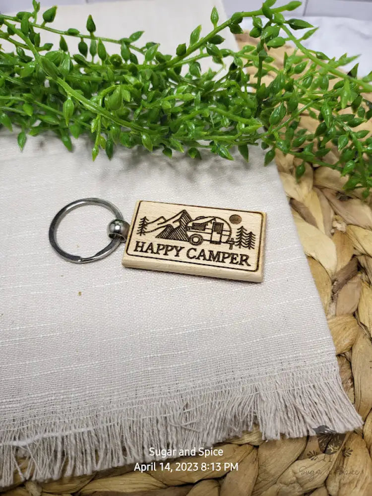 Happy Camper Wood KeyChain - Premium  from Sugar and Spice Paper & Gift - Just $8! Shop now at Sugar and Spice Paper
