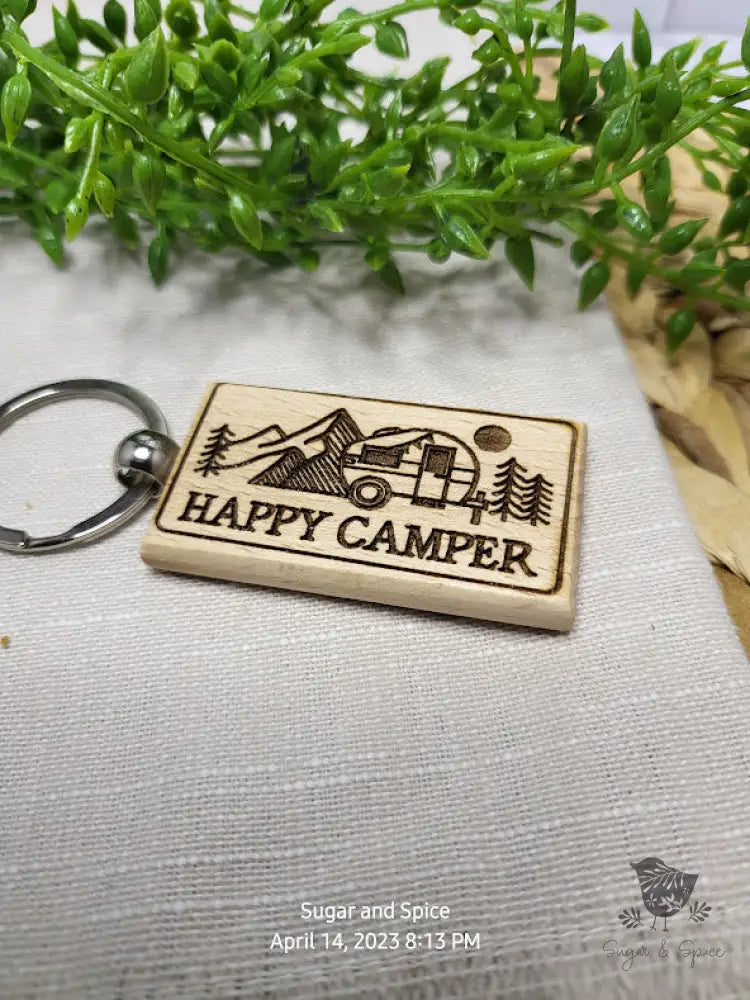 Happy Camper Wood KeyChain - Premium  from Sugar and Spice Paper & Gift - Just $8! Shop now at Sugar and Spice Paper