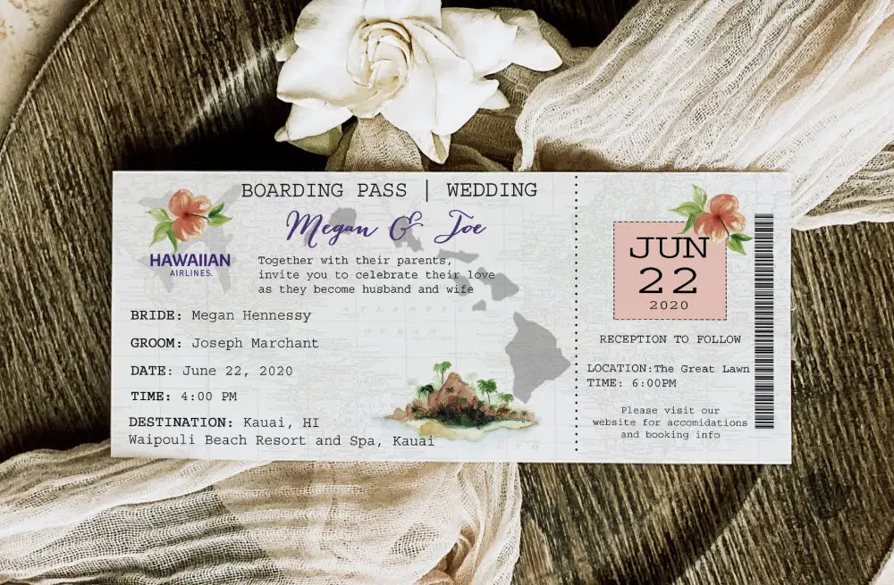Hawaii Boarding Pass Ticket Wedding Invitation Suite - Premium  from Sugar and Spice Invitations - Just $2.10! Shop now at Sugar and Spice Paper