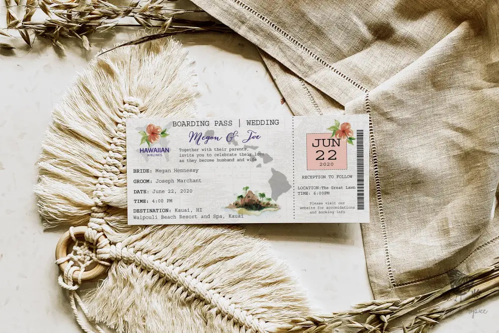 Hawaii Boarding Pass Ticket Wedding Invitation Suite - Premium  from Sugar and Spice Invitations - Just $2.10! Shop now at Sugar and Spice Paper