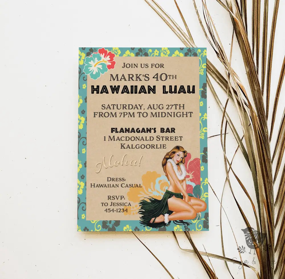 Hawaiian Luau Adult Birthday Invitation - Premium Digital File from Sugar and Spice Invitations - Just $1.95! Shop now at Sugar and Spice Paper