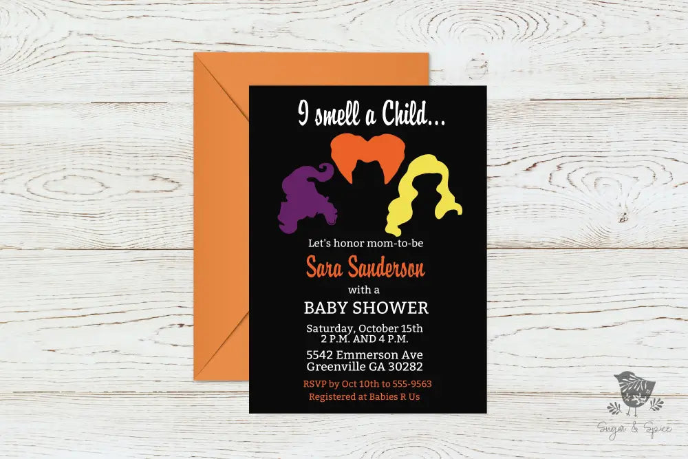 Hocus Pocus Halloween Baby Shower Invitation - Premium Paper & Party Supplies > Paper > Invitations & Announcements > Invitations from Sugar and Spice Invitations - Just $1.95! Shop now at Sugar and Spice Paper