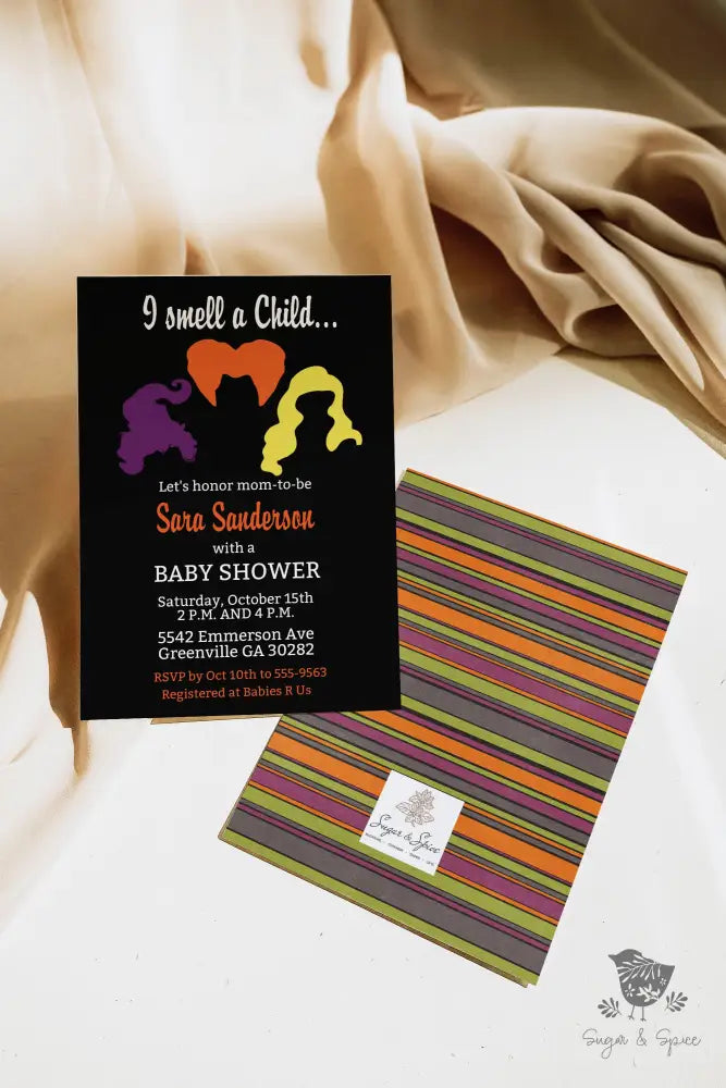 Hocus Pocus Halloween Baby Shower Invitation - Premium Paper & Party Supplies > Paper > Invitations & Announcements > Invitations from Sugar and Spice Invitations - Just $1.95! Shop now at Sugar and Spice Paper