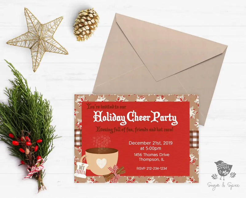 Holiday Cheer Christmas Invitation - Premium Digital File from Sugar and Spice Invitations - Just $2.10! Shop now at Sugar and Spice Paper