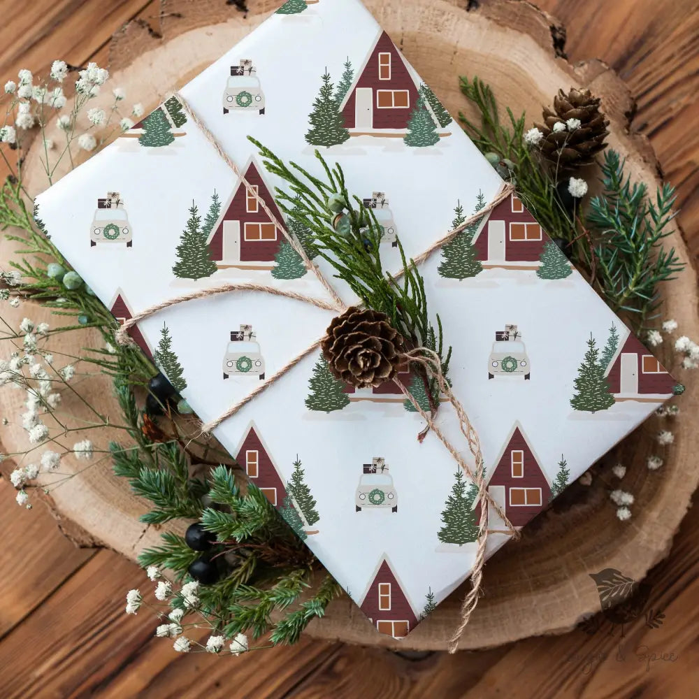 Holiday Christmas Cabin Wrapping Paper - Premium Craft Supplies & Tools > Party & Gifting > Packaging & Wrapping from Sugar and Spice Invitations - Just $26.10! Shop now at Sugar and Spice Paper