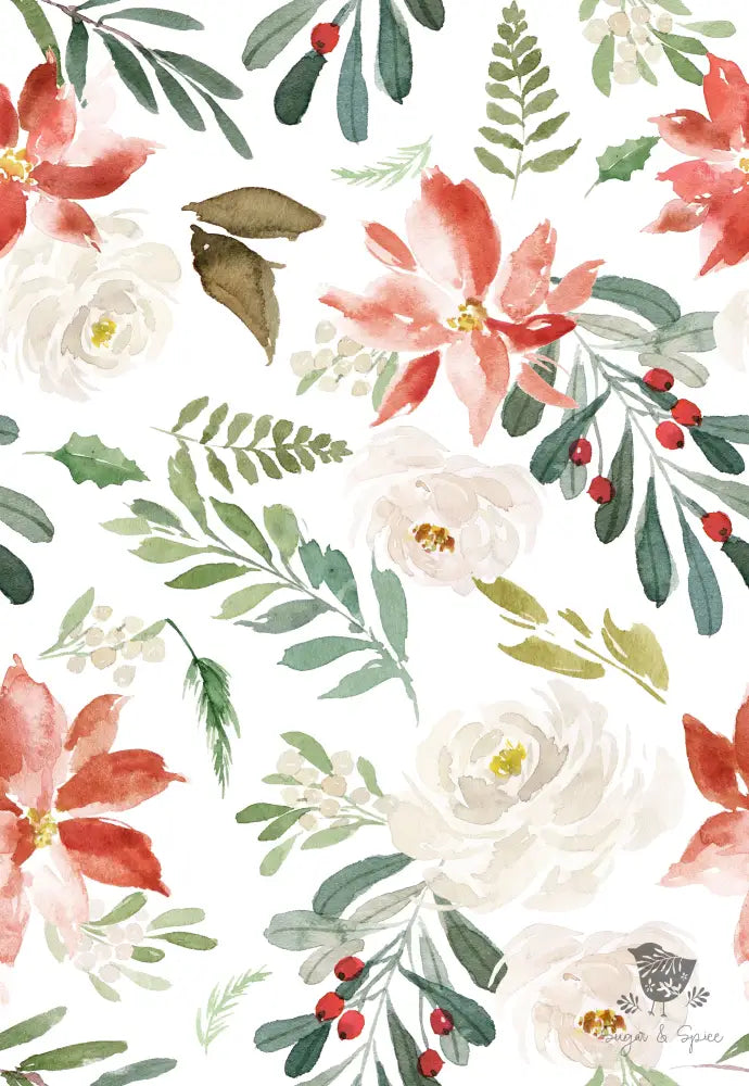 Holiday Floral Christmas Wrapping Paper - Premium Craft Supplies & Tools > Party & Gifting > Packaging & Wrapping from Sugar and Spice Invitations - Just $26.10! Shop now at Sugar and Spice Paper