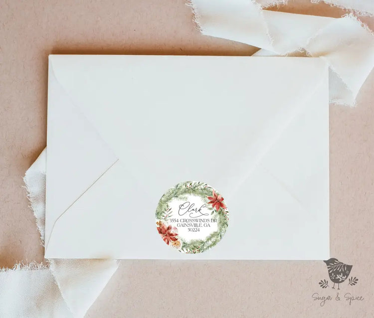 Holiday Wreath Christmas Return Address Sticker - Premium  from Sugar and Spice Invitations - Just $9.95! Shop now at Sugar and Spice Paper