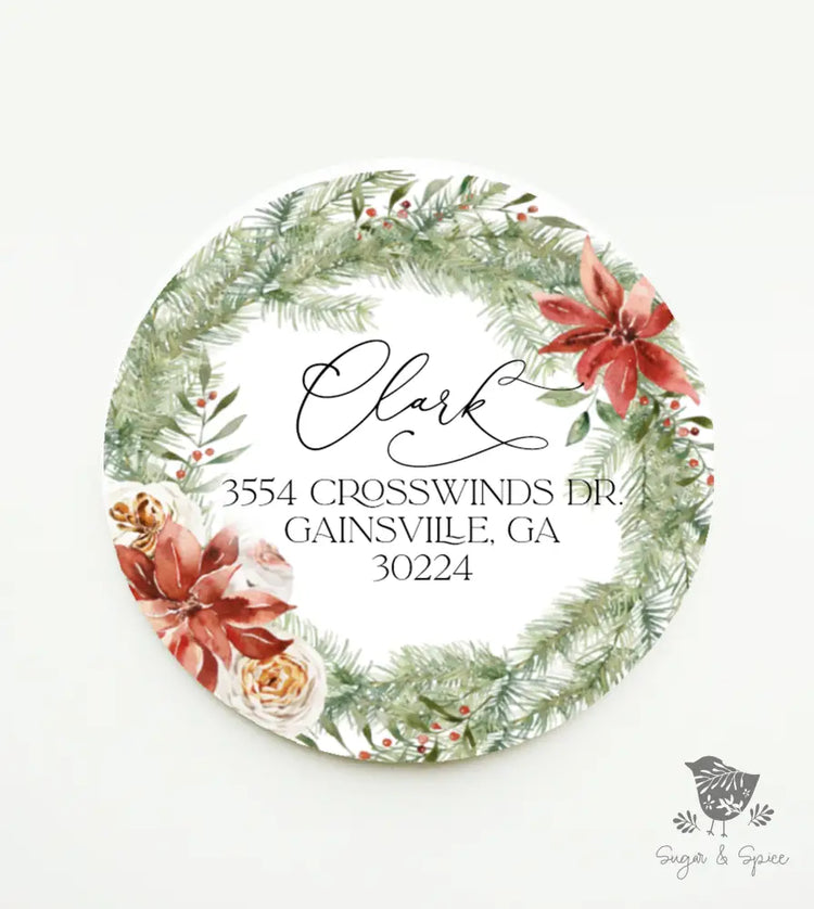 Holiday Wreath Christmas Return Address Sticker - Premium  from Sugar and Spice Invitations - Just $9.95! Shop now at Sugar and Spice Paper
