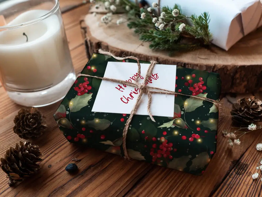 Holly and Lights Forest Wrapping Paper - Premium Craft Supplies & Tools > Party & Gifting > Packaging & Wrapping from Sugar and Spice Invitations - Just $26.10! Shop now at Sugar and Spice Paper