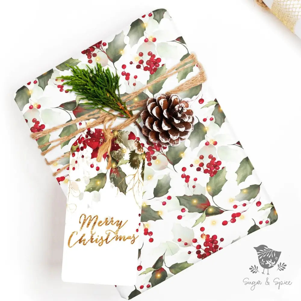 Holly and Lights Wrapping Paper - Premium Craft Supplies & Tools > Party & Gifting > Packaging & Wrapping from Sugar and Spice Invitations - Just $26.10! Shop now at Sugar and Spice Paper