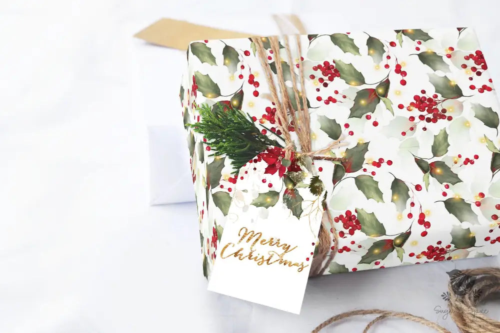 Holly and Lights Wrapping Paper - Premium Craft Supplies & Tools > Party & Gifting > Packaging & Wrapping from Sugar and Spice Invitations - Just $26.10! Shop now at Sugar and Spice Paper