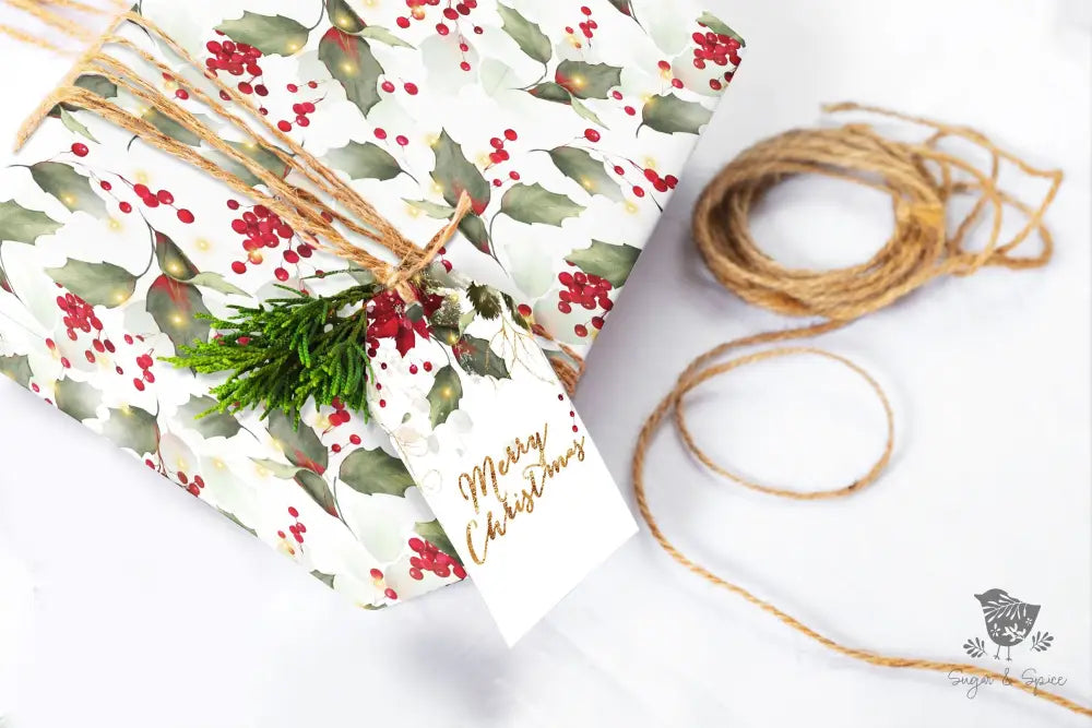 Holly and Lights Wrapping Paper - Premium Craft Supplies & Tools > Party & Gifting > Packaging & Wrapping from Sugar and Spice Invitations - Just $26.10! Shop now at Sugar and Spice Paper