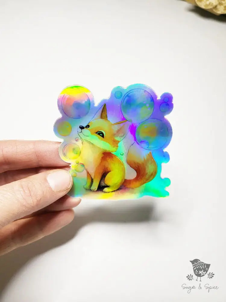 Holographic Fantasy Fox Waterproof Stickers - Premium  from Sugar and Spice Invitations - Just $3.50! Shop now at Sugar and Spice Paper