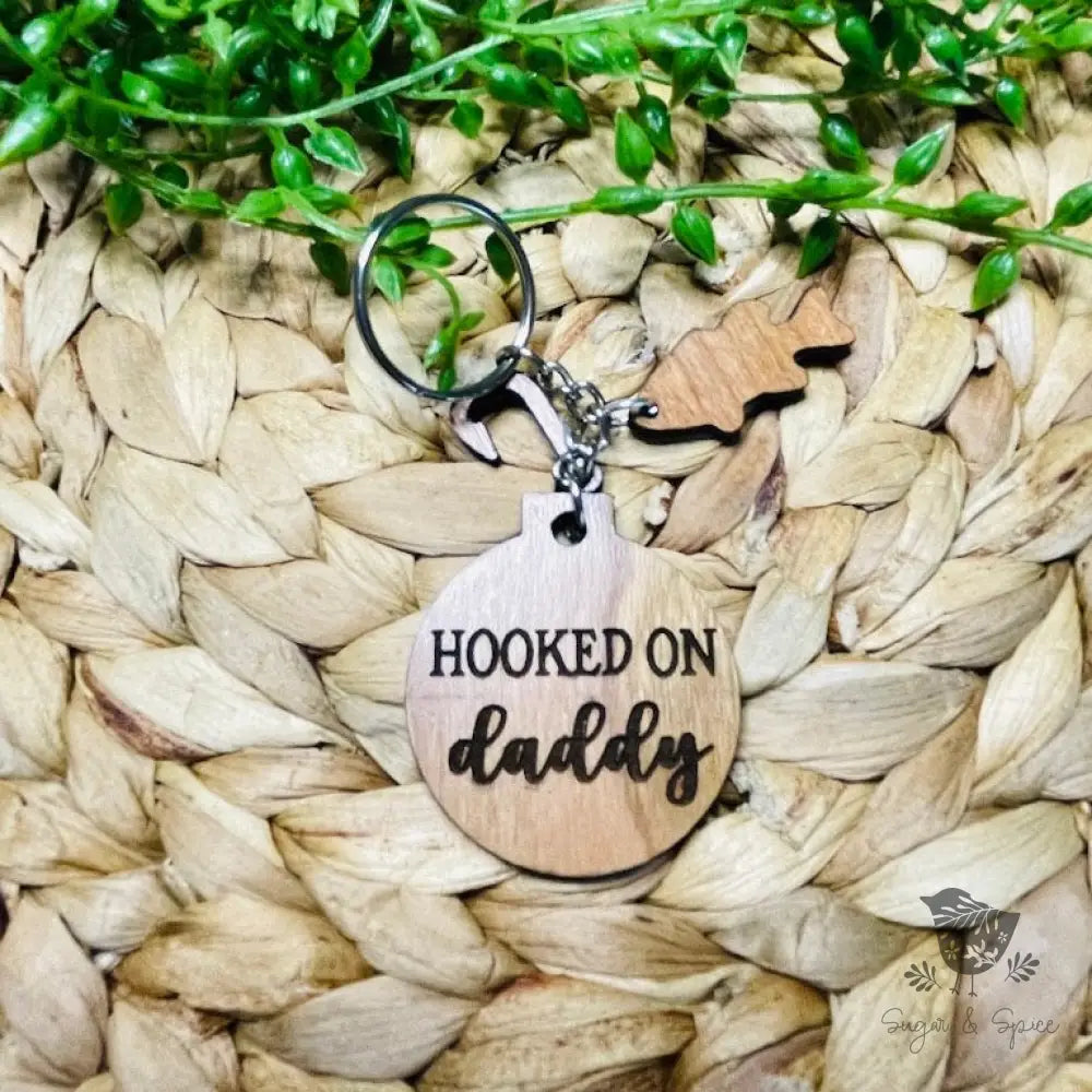 Hooked on Daddy Fishing Wood KeyChain - Premium  from Sugar and Spice Paper & Gift - Just $12! Shop now at Sugar and Spice Paper