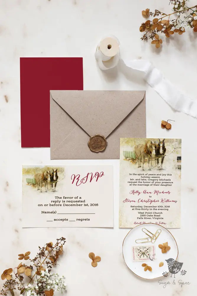 Horse Carriage Holiday Wedding Invitation Suite - Premium  from Sugar and Spice Invitations - Just $2.15! Shop now at Sugar and Spice Paper